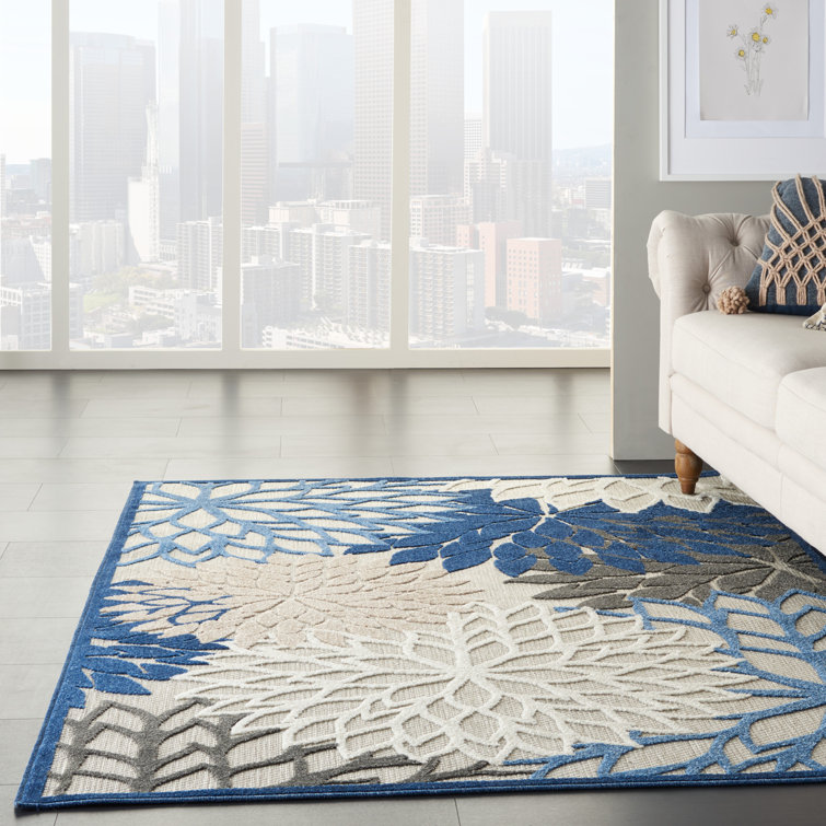 Brayden Studio Weon Floral Hand Woven Flatweave Blue/Grey Area Rug